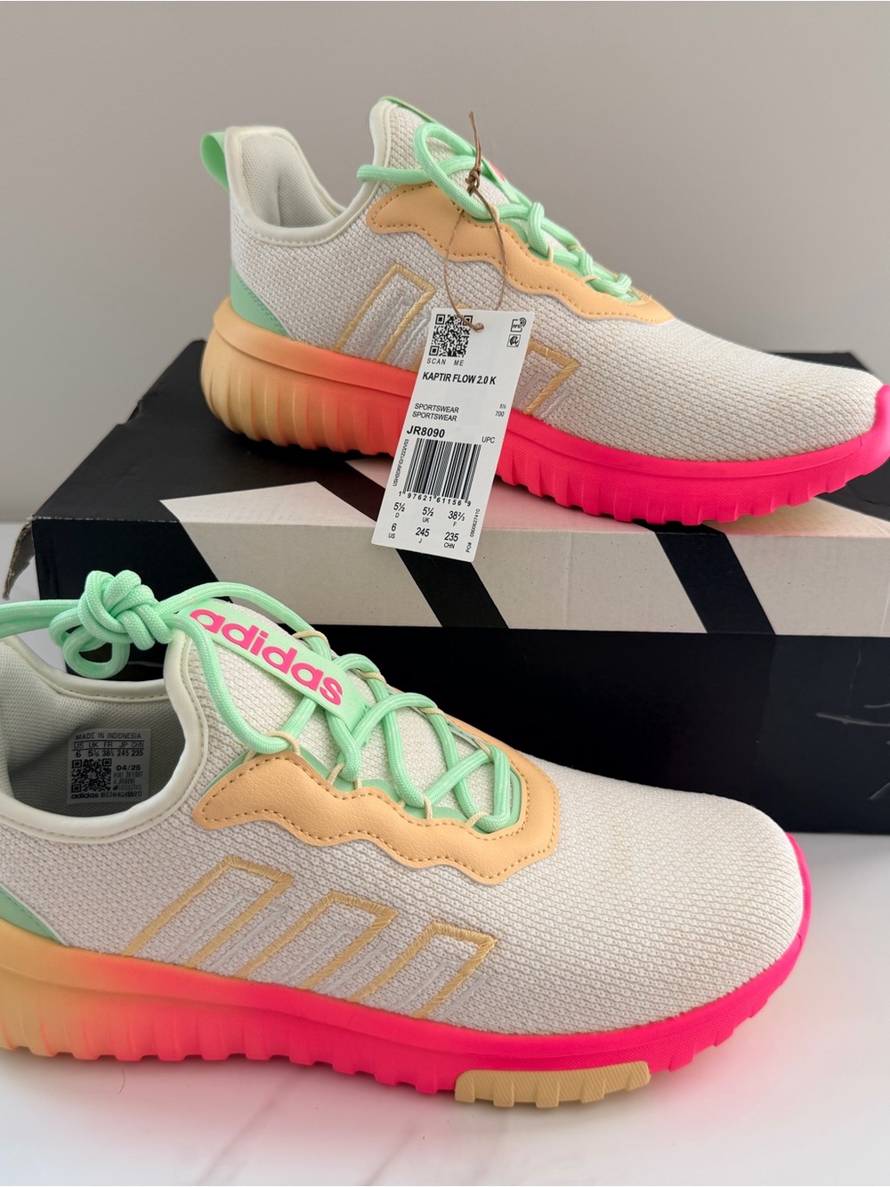 Adidas Kaptir Flow 2.0 K Unisex US 6 Mesh Low Top Sneakers JR8090